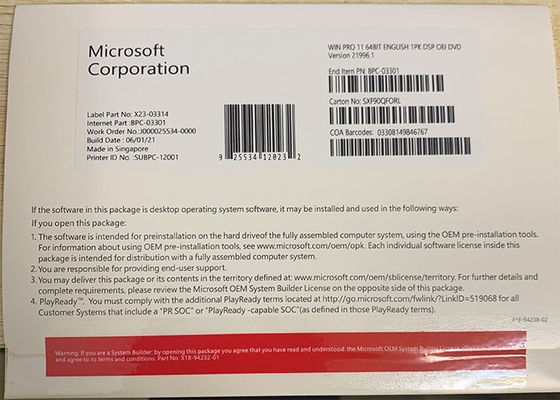 Original Windows 11 Professional 32 64 Bit Win 11 Pro OEM DVD Package License Key
